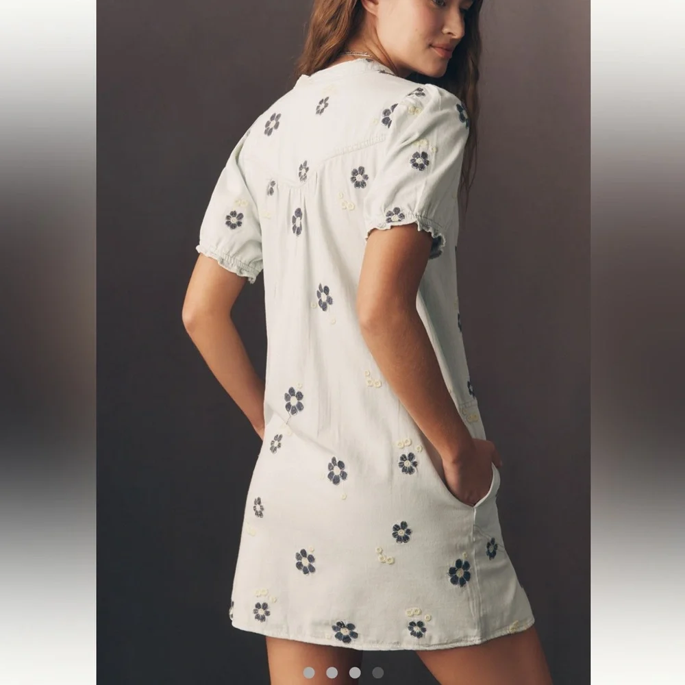 Anthropologie Pilcro The Aly Embroidered Puff Sleeve Mjni Dress - Picture 4 of 7